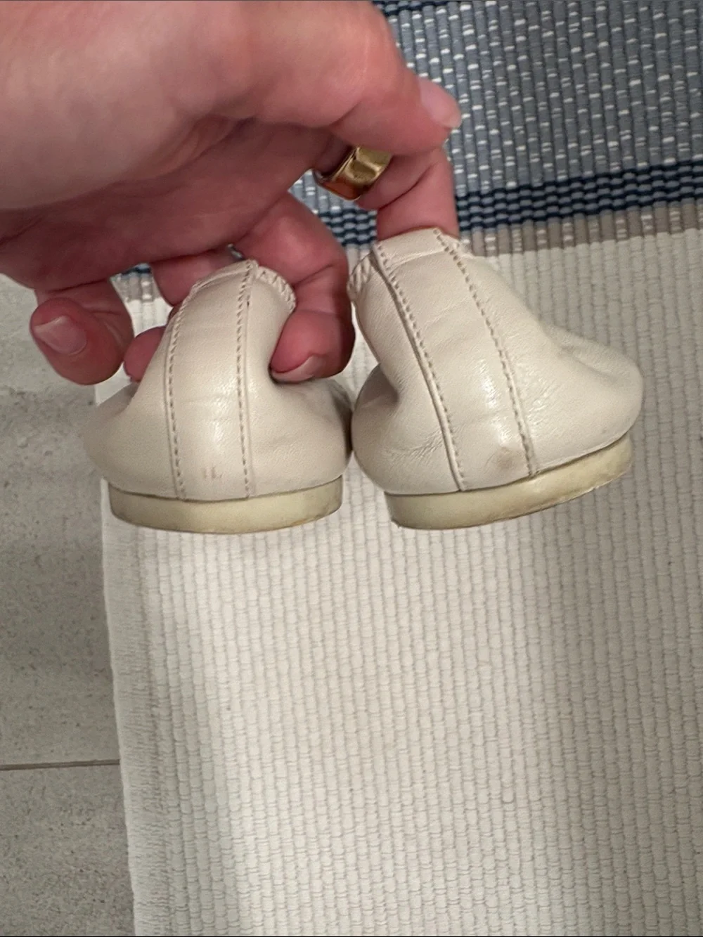 Gucci Cream Leather Ballet Flats with Silver Horsebit